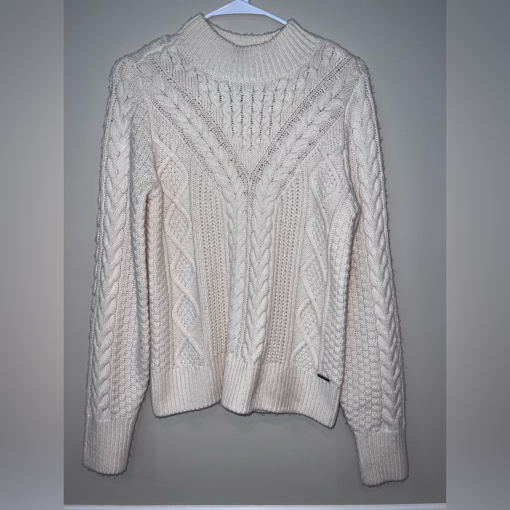 Abercrombie & Fitch dark light cream cable knit mock neck sweater. Size small - Picture 1 of 3